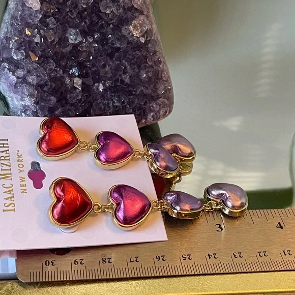 Isaac Mizrahi Multicolor Heart Drop Earrings Valentine’s love fairy - Picture 2 of 3